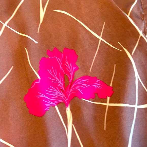 Cardigan Satin Robe in Floral Pink and Brown - Picture 6 of 7